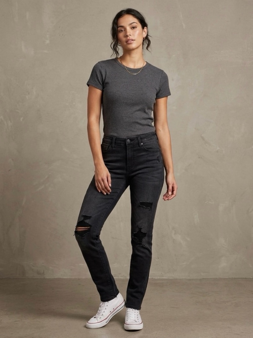 Free People Sandrine Rose Distressed Black Jeans